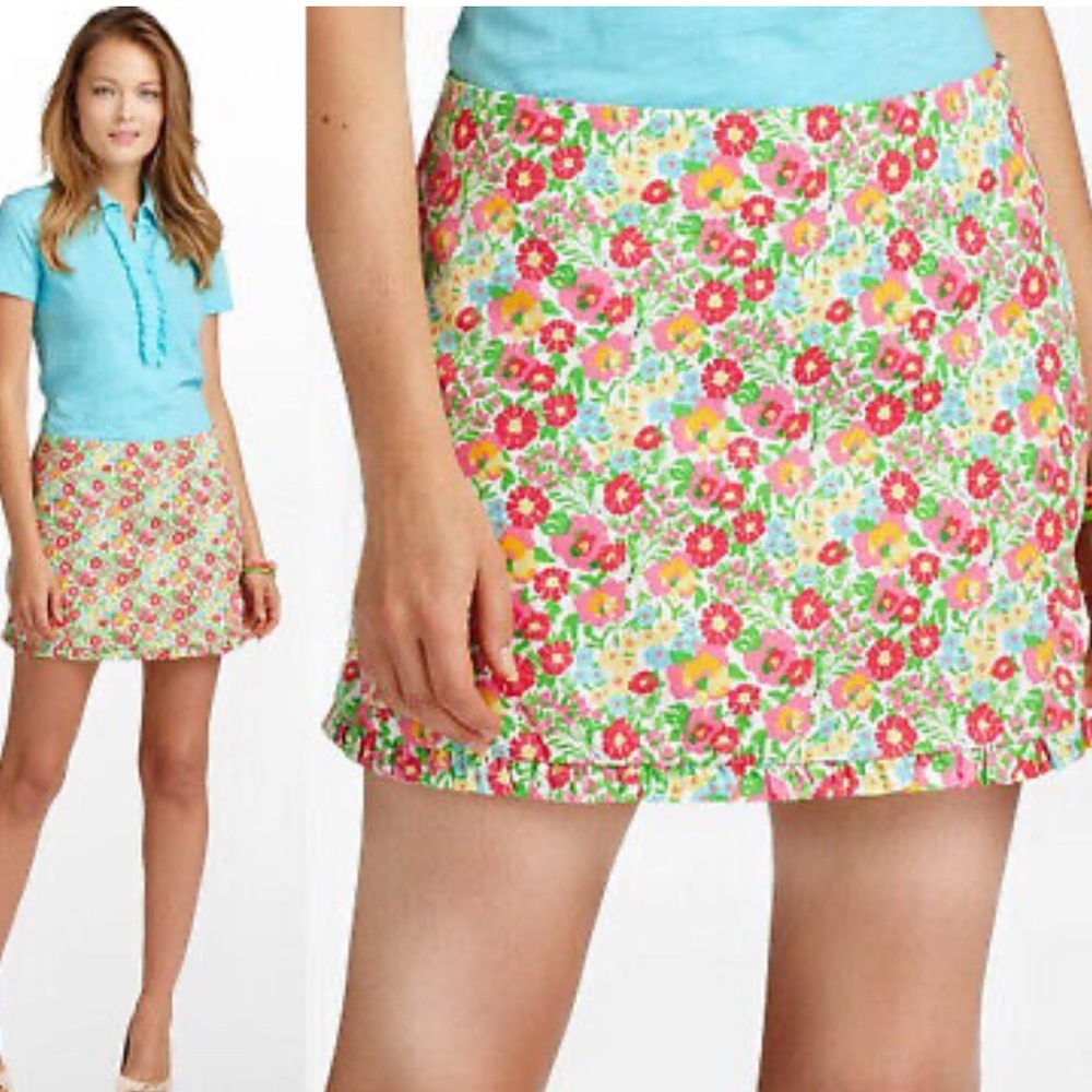 Lilly Pulitzer Womens Ruffled Hem Mini Skirt Floral Whimsy Twee Preppy Resort  4